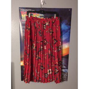 Alfred Dunner Womens Skirt Midi Size 16 Accordion Pleats Red Floral Vintage